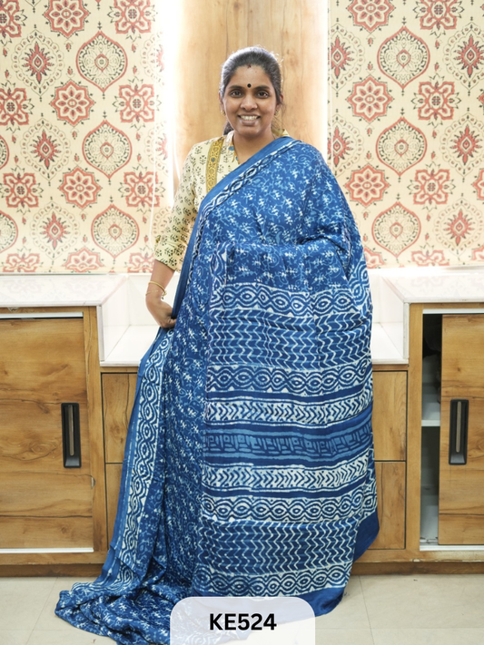 AJRAKH MODAL INDIGO SAREE - SPECIAL DEAL