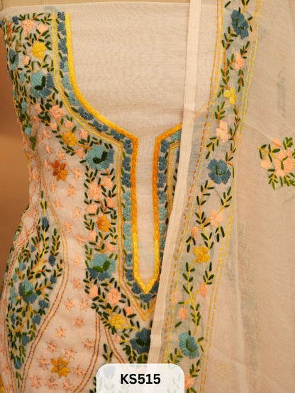 Dupion Chanderi Silk  With Hand Kantha Stitch