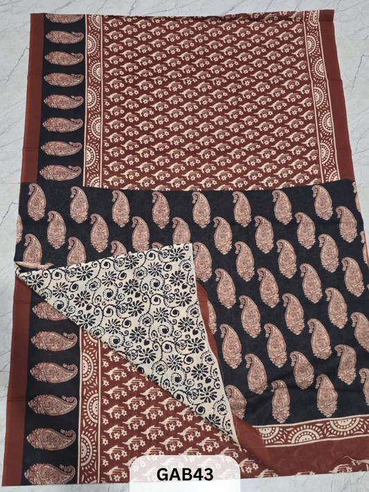 BAGRU PRINT COTTON MULMUL SAREES WITH BLOUSE-SAREE 5.5M +BLOUSE 1M