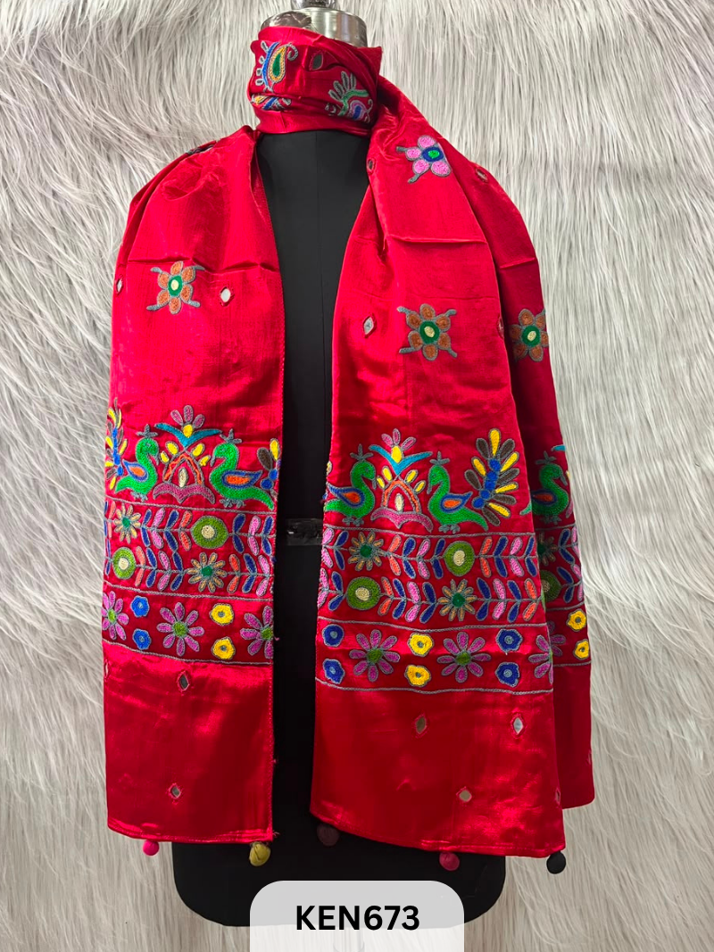 MUSHRU HAND AARI WORK WITH MIRROR WORK STOLE