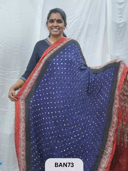 BANDHANI WITH AJRAKH SEMI GAJI SAREE