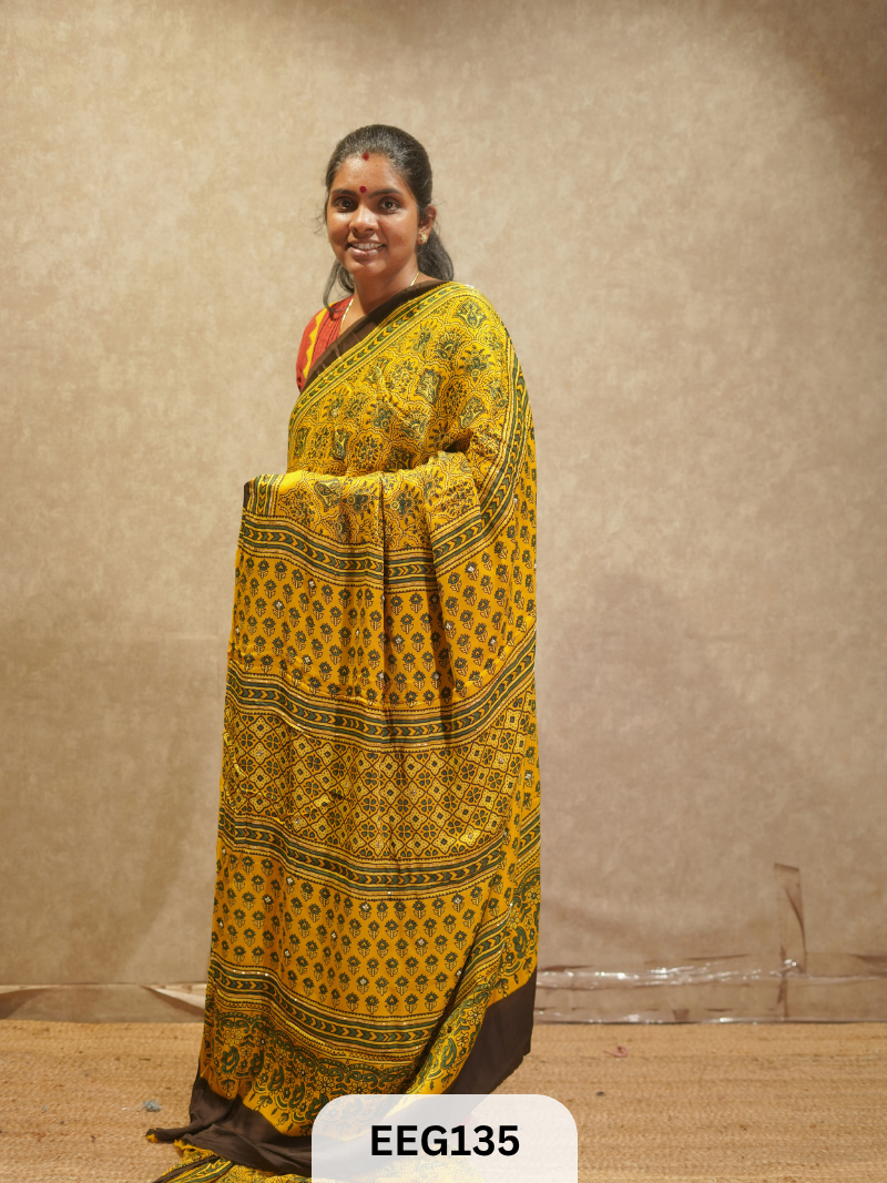 AJRAKH MODAL SAREE WITH KHATLI HANDWORK