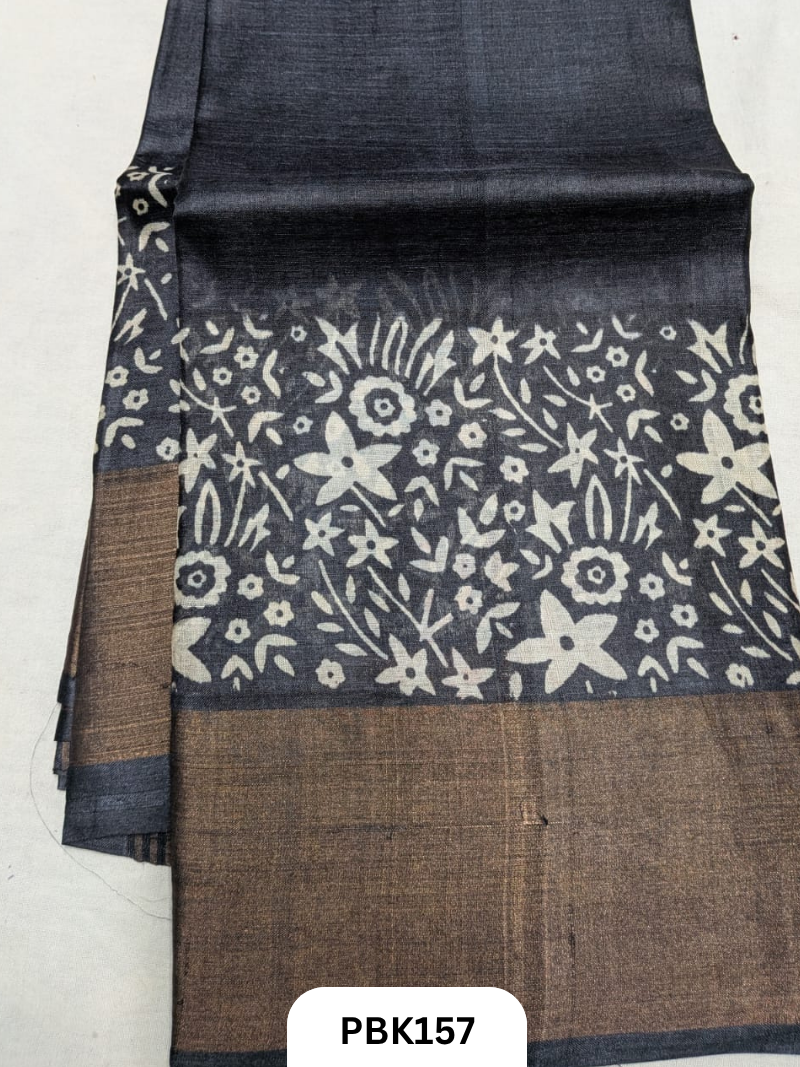 Premium Pure Tussar Silk Handblock Print Saree – Kolkata Special
