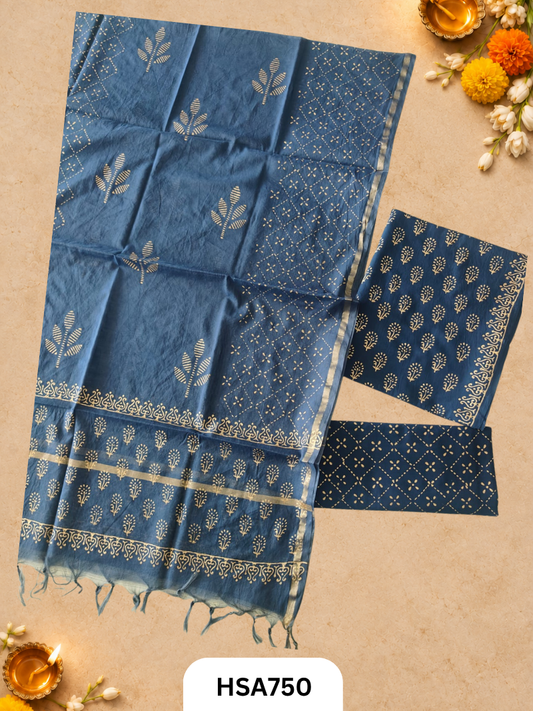 HandBlock Printed Chanderi Silk Dupatta With Cotton Suits -Top 2.5M Duptta 2.5M