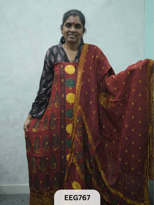 AJRAKH DOLA SILK 2 PCS-UNSTITCHED ( TOP 3.5MTR AND DUPPATA 2.25MTR )