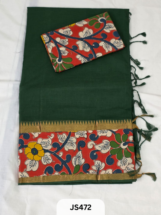Mangalagiri Cotton X Kalamkari patch Border / dual blouse-1 mtr Kalamkari Blouse