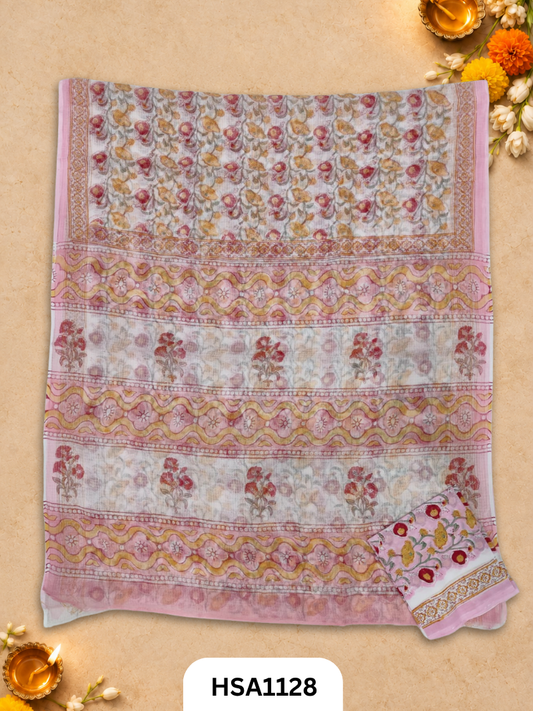 Hand Block Printed Traditional Designs & Multi Colour Combinations Kota Doria Sarees