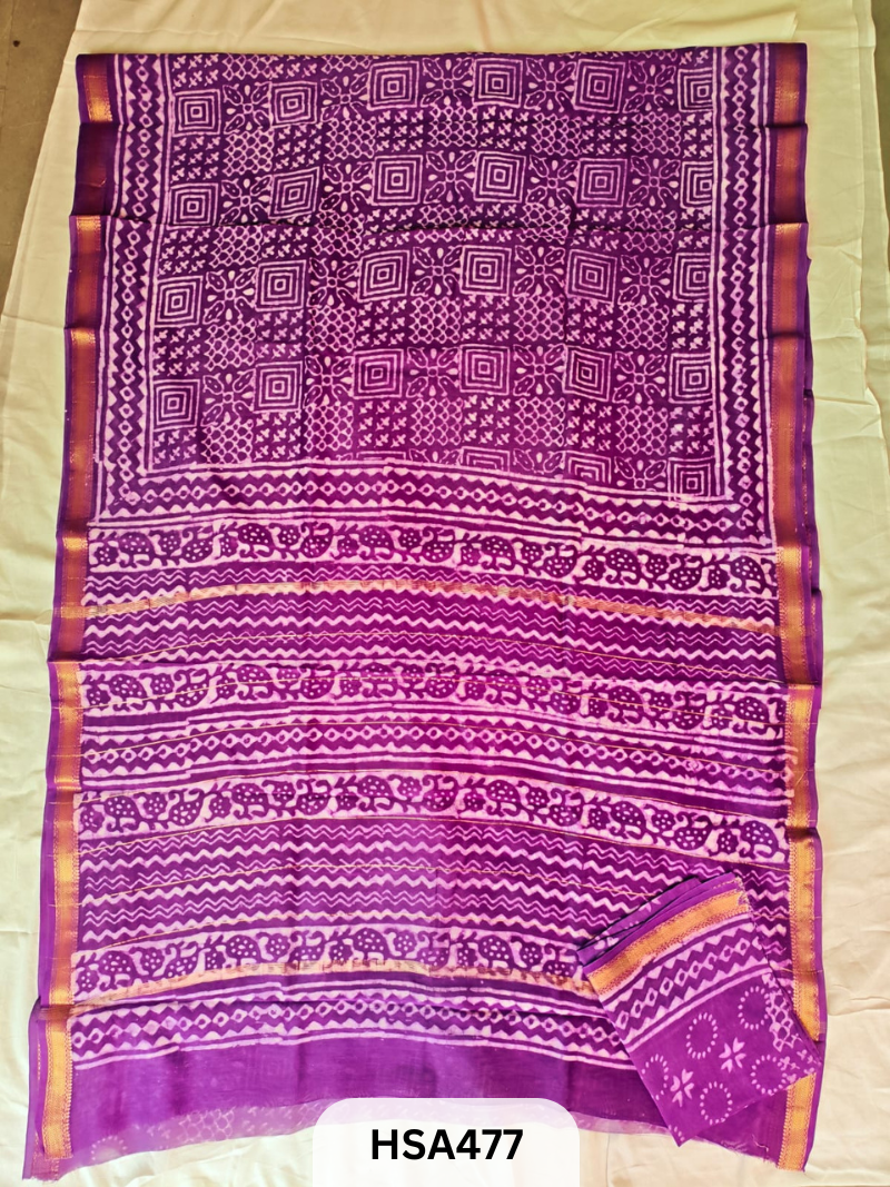 MAHESHWARI SILK SAREE HAND BLOCK PRINTED
