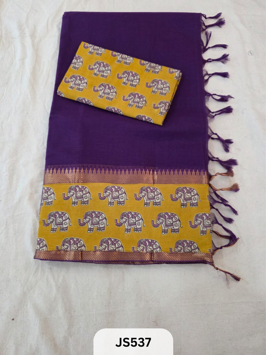Mangalagiri Cotton X Kalamkari patch Border / dual blouse-1 mtr Kalamkari Blouse