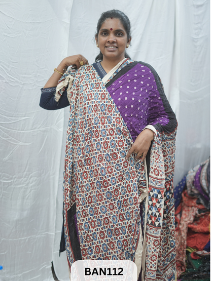 BANDHANI WITH AJRAKH SEMI GAJI SAREE