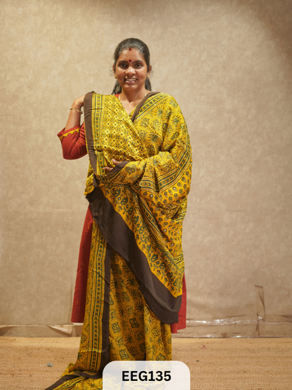 AJRAKH MODAL SAREE WITH KHATLI HANDWORK