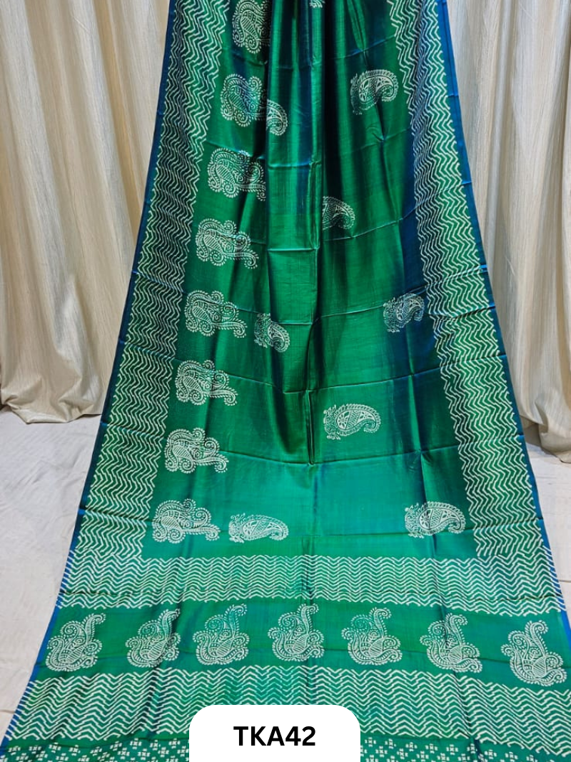 Pure Bishnupuri Silk Dual Shade Handblock