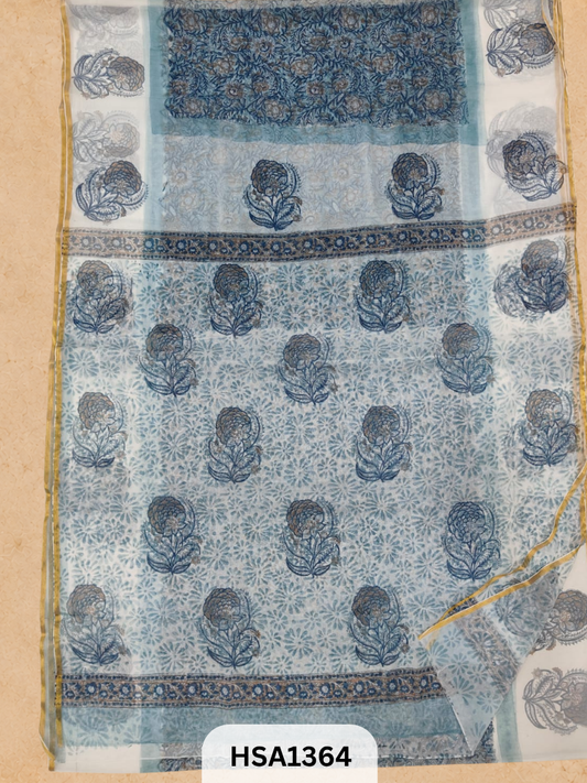 Chiffon Zari Border Saree - Hand Brush Painted