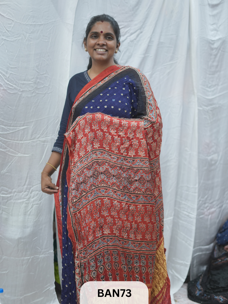 BANDHANI WITH AJRAKH SEMI GAJI SAREE