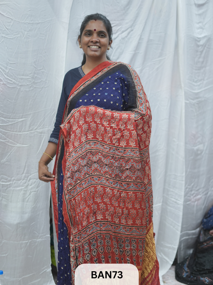 BANDHANI WITH AJRAKH SEMI GAJI SAREE