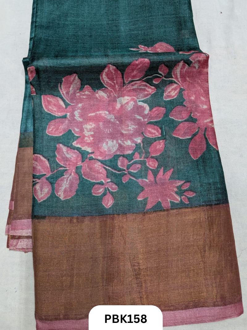 Premium Pure Tussar Silk Handblock Print Saree – Kolkata Special