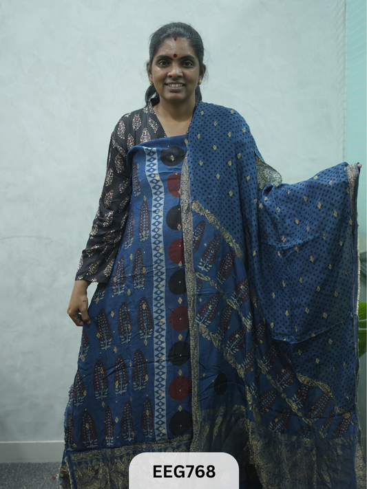 AJRAKH DOLA SILK 2 PCS-UNSTITCHED ( TOP 3.5MTR AND DUPPATA 2.25MTR )