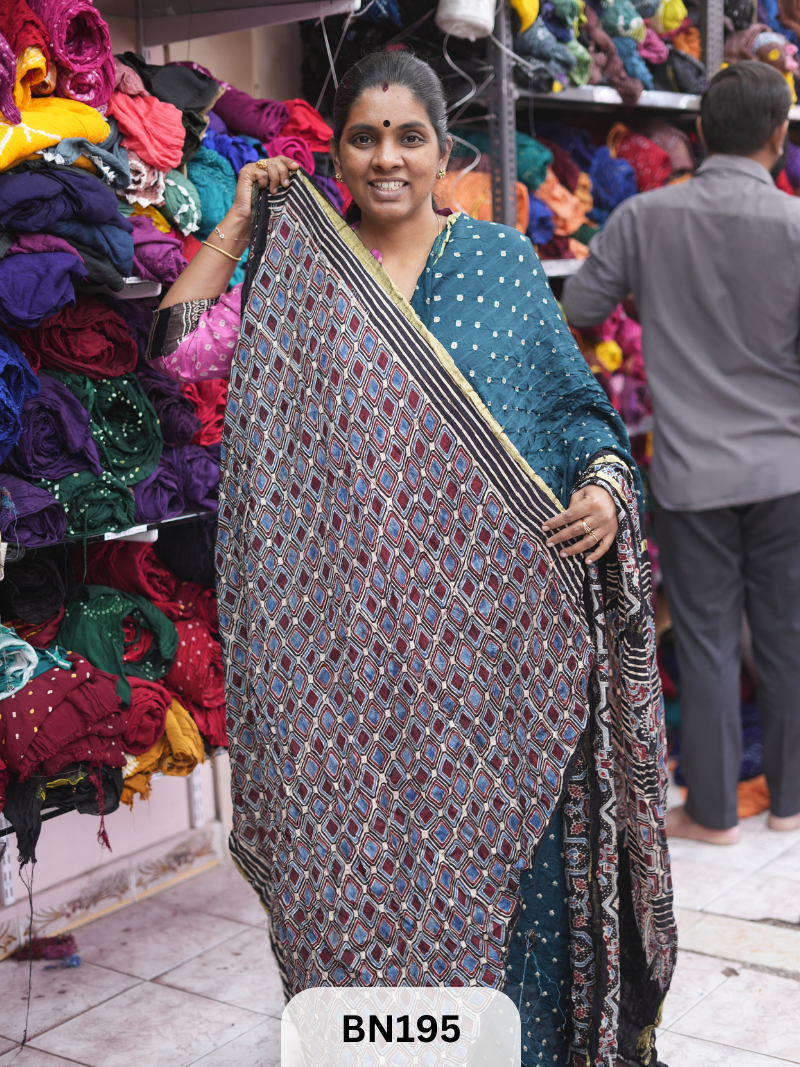 AJRAKH BANDHEJ WITH SKIRT BORDER SAREES | MODAL GAJI FABRIC