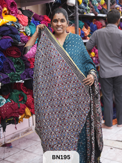 AJRAKH BANDHEJ WITH SKIRT BORDER SAREES | MODAL GAJI FABRIC