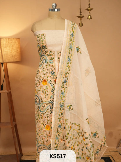 Dupion Chanderi Silk  With Hand Kantha Stitch