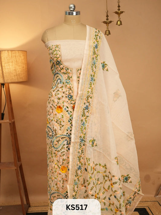 Dupion Chanderi Silk  With Hand Kantha Stitch