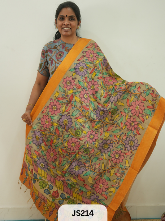 PEN KALAMKARI CHENNURI SILK DUPATTA