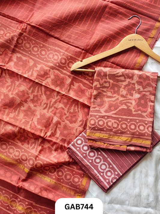 Hand Block Chanderi Silk Dress Materials Top 2.5 Mtrs Duptta 2.5 Mtrs