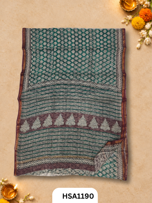 Hand Block Printed Kota Doriya Saree with Blouse
