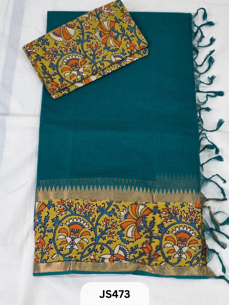 Mangalagiri Cotton X Kalamkari patch Border / dual blouse-1 mtr Kalamkari Blouse