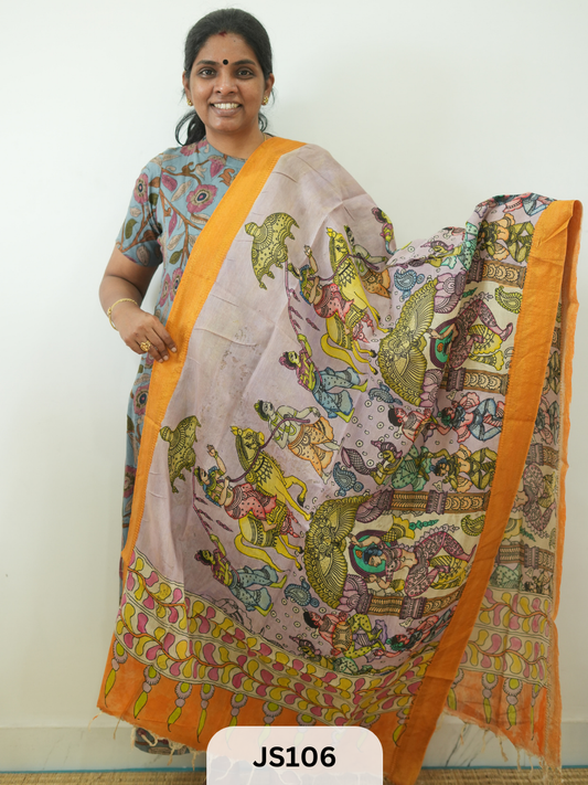 Pen Kalamkari Chennuri Silk Dupatta