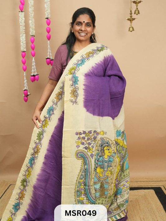 BANGLORE SILK BORDERLESS  KALAMKARI TIE AND DYE
