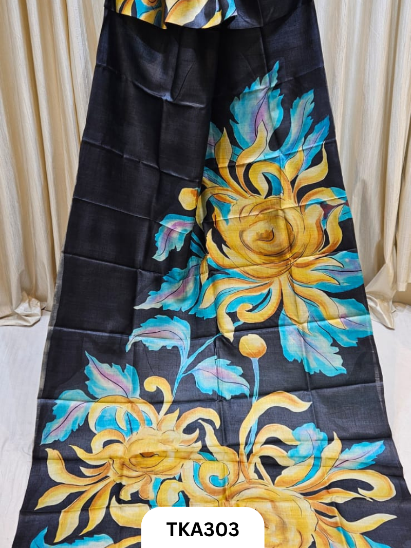 PURE HANDOWEN TUSSAR HAND PAINTED SAREE