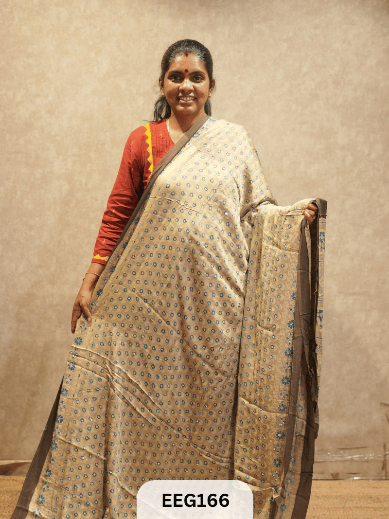 AJRAKH MODAL SAREE WITH MIRROR
