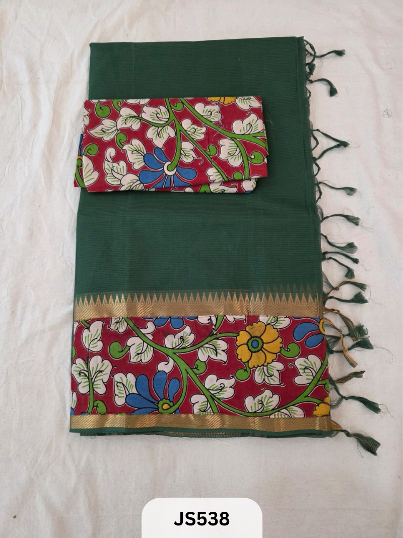 Mangalagiri Cotton X Kalamkari patch Border / dual blouse-1 mtr Kalamkari Blouse