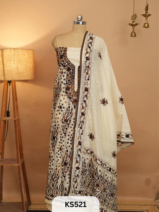 Dupion Chanderi Silk  With Hand Kantha Stitch