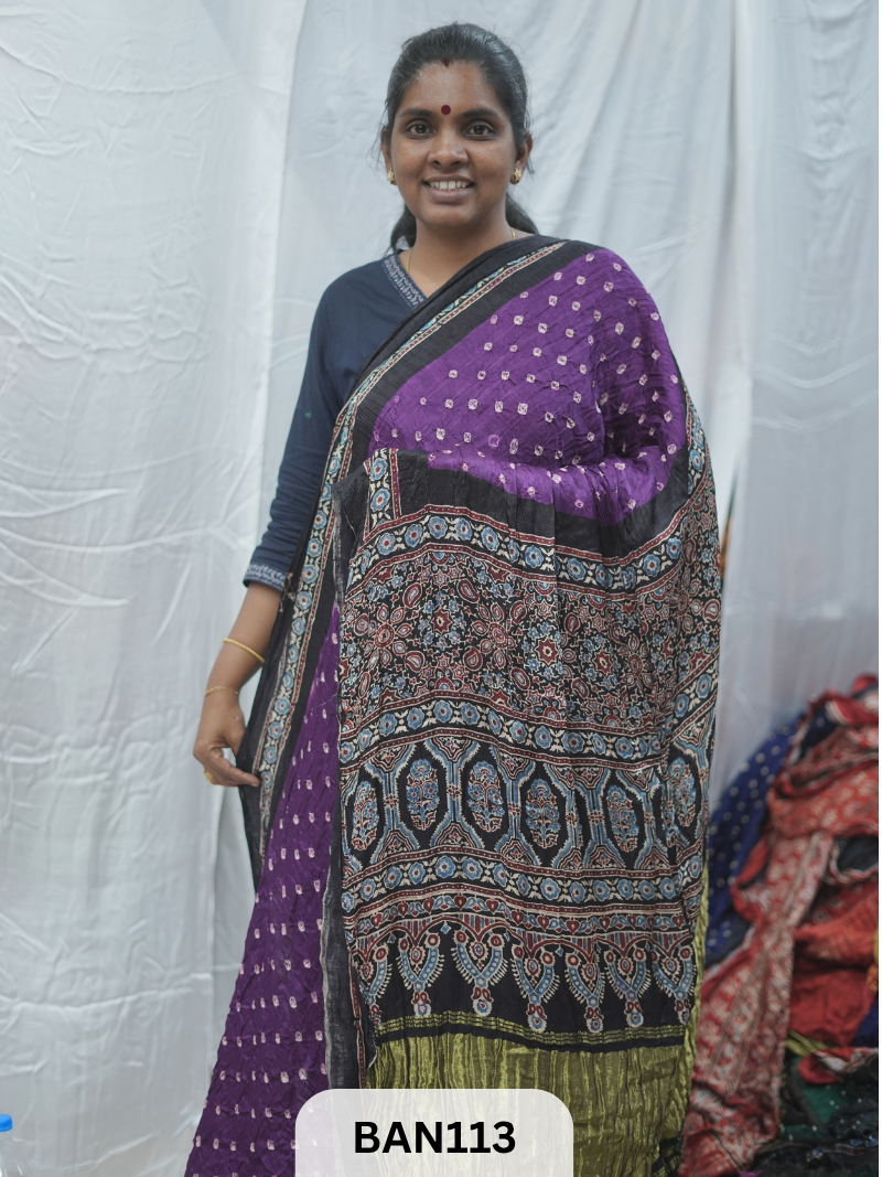 BANDHANI WITH AJRAKH SEMI GAJI SAREE