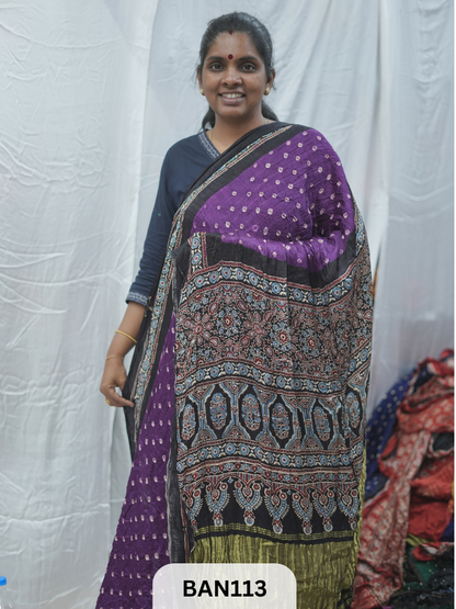 BANDHANI WITH AJRAKH SEMI GAJI SAREE