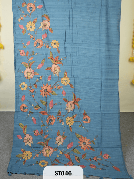 Kalamkari Appliqué work Saree - Premium Semi Tussar