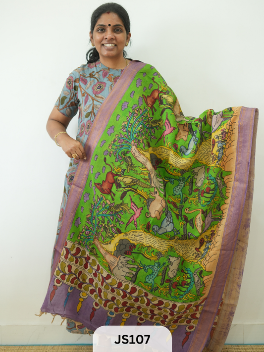 Pen Kalamkari Chennuri Silk Dupatta