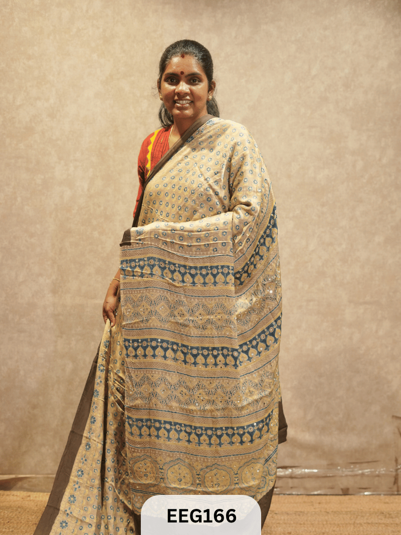AJRAKH MODAL SAREE WITH MIRROR