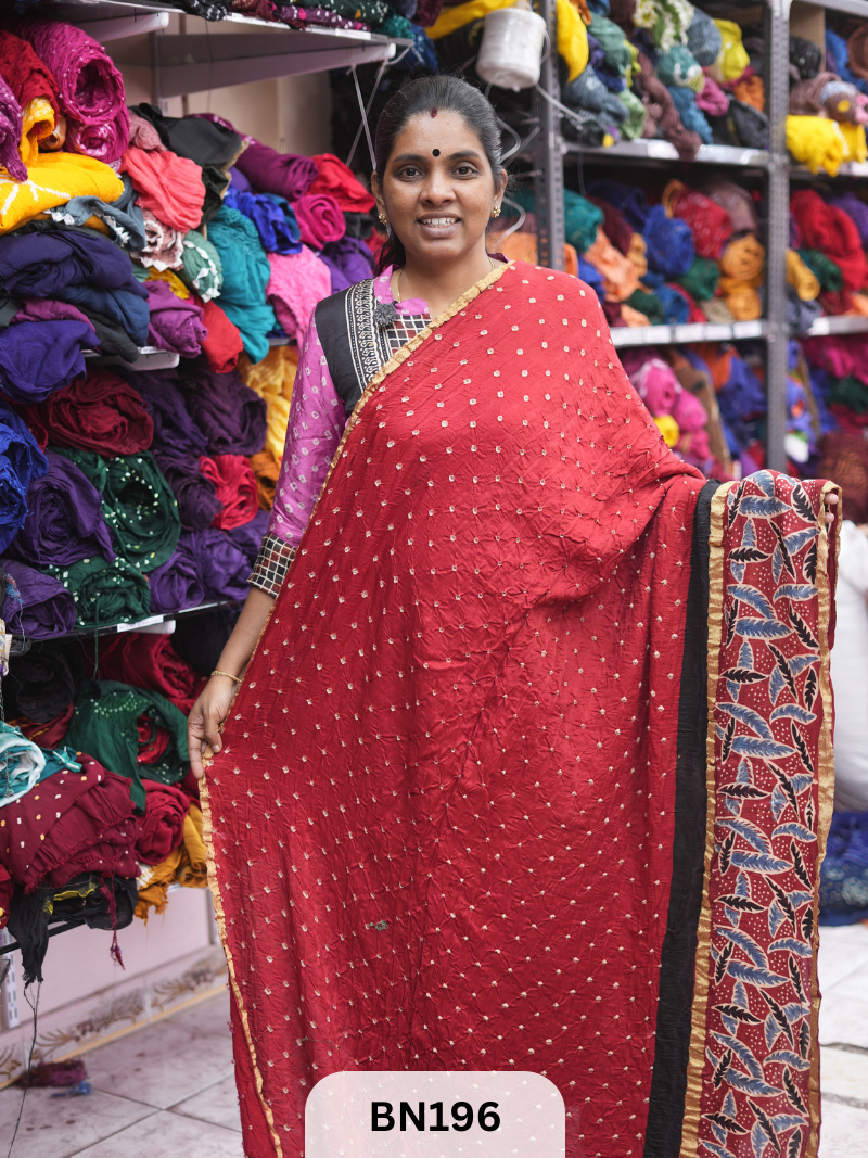 AJRAKH BANDHEJ WITH SKIRT BORDER SAREES | MODAL GAJI FABRIC