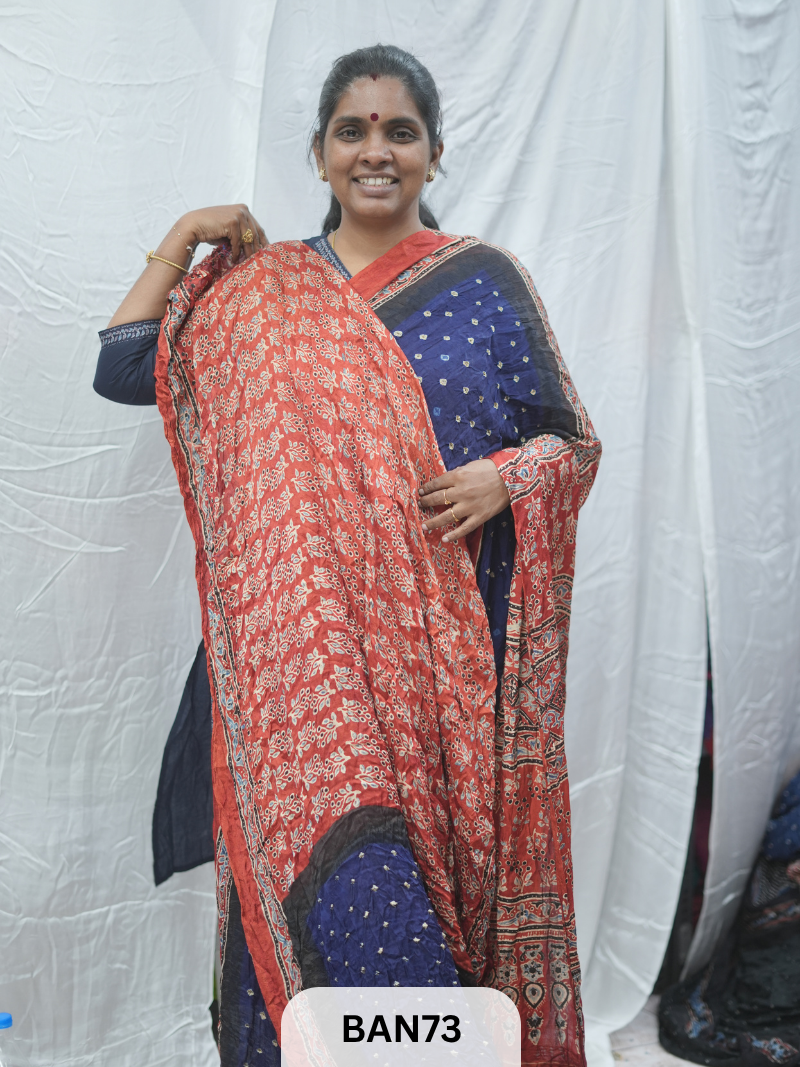 BANDHANI WITH AJRAKH SEMI GAJI SAREE