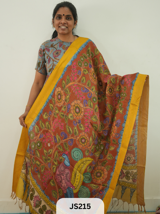 PEN KALAMKARI CHENNURI SILK DUPATTA