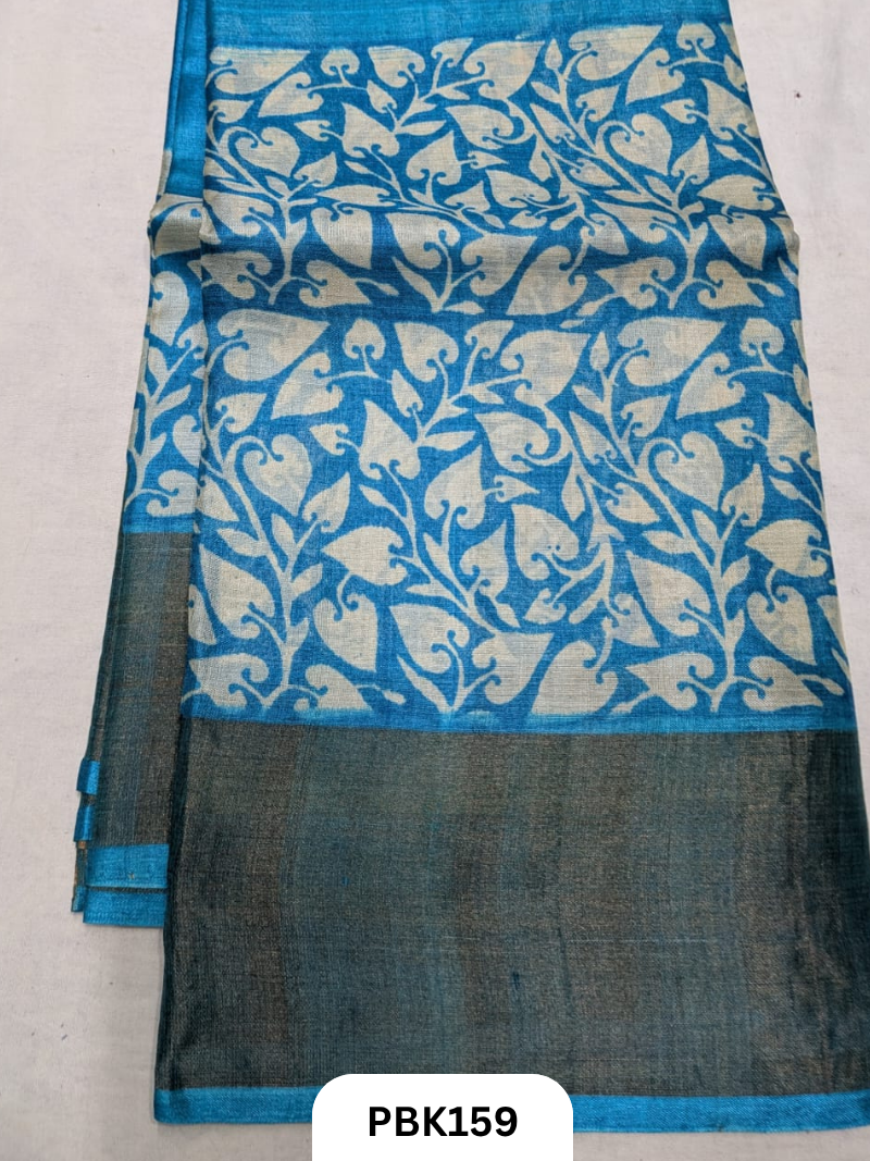Premium Pure Tussar Silk Handblock Print Saree – Kolkata Special