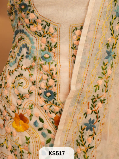 Dupion Chanderi Silk  With Hand Kantha Stitch