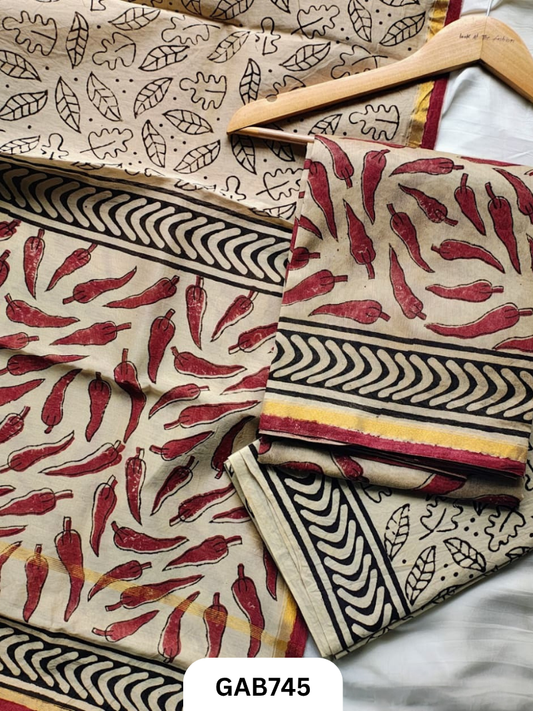 Hand Block Chanderi Silk Dress Materials Top 2.5 Mtrs Duptta 2.5 Mtrs