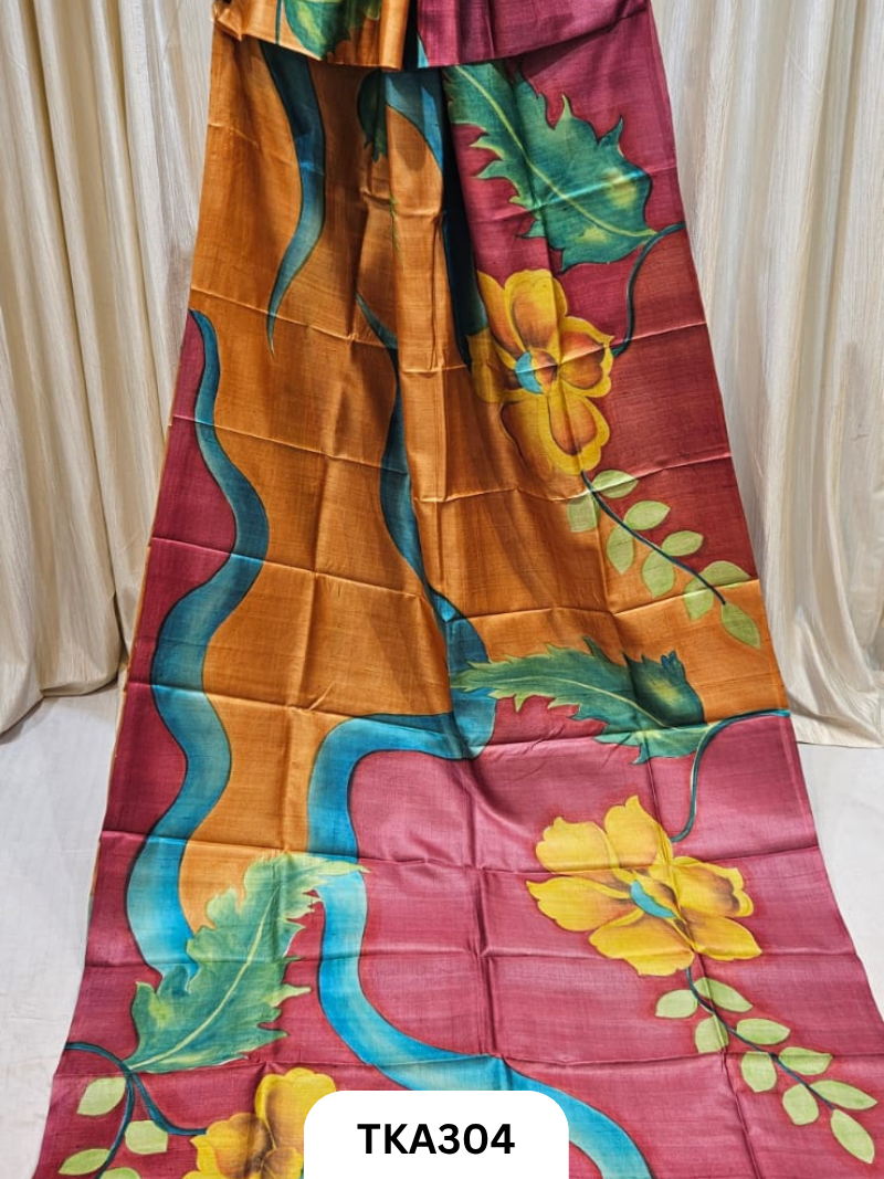 PURE HANDOWEN TUSSAR HAND PAINTED SAREE