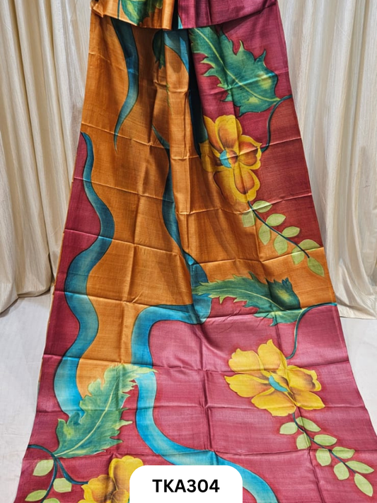 PURE HANDOWEN TUSSAR HAND PAINTED SAREE