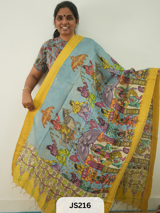 PEN KALAMKARI CHENNURI SILK DUPATTA