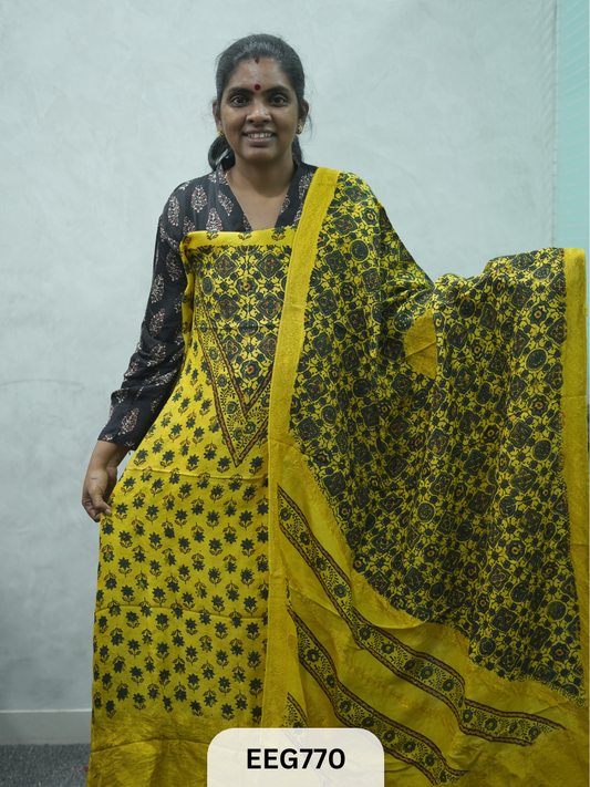 AJRAKH DOLA SILK 2 PCS-UNSTITCHED ( TOP 3.5MTR AND DUPPATA 2.25MTR )